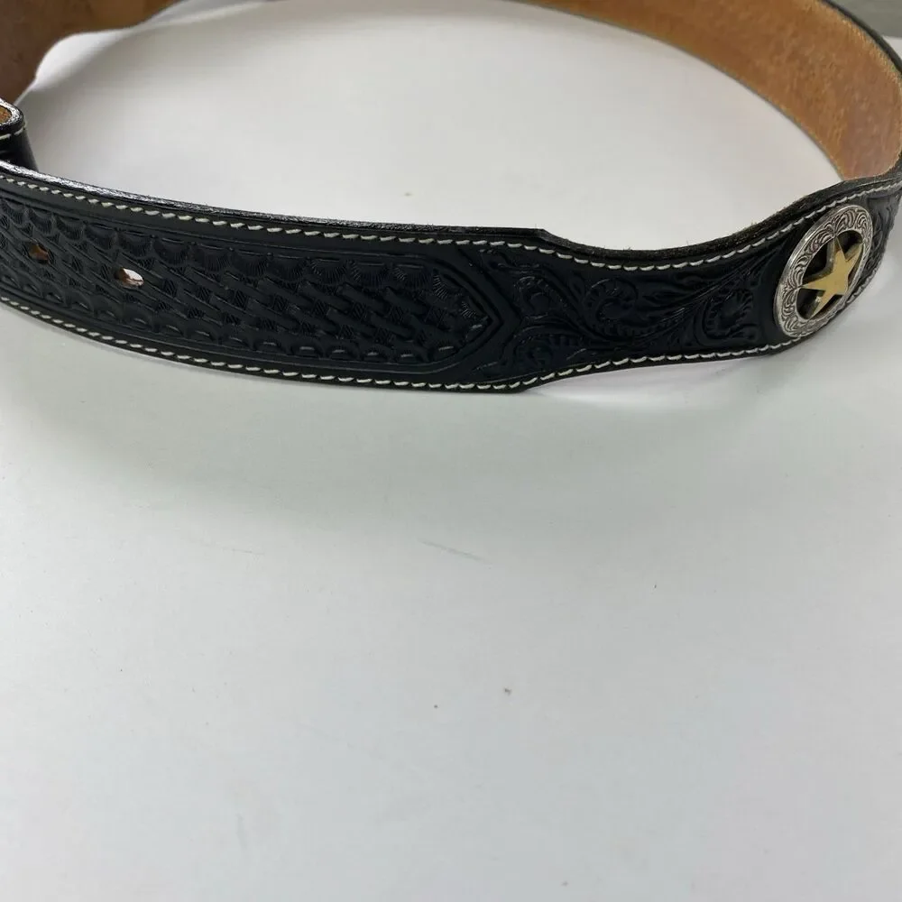 Silver Creek Classic Black Leather Belt Mens 36 Casual Western TX Star No Buckle